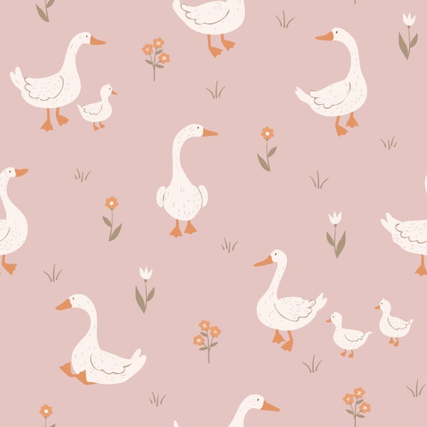 Illustration mit Gänsemuster und floralen Elementen