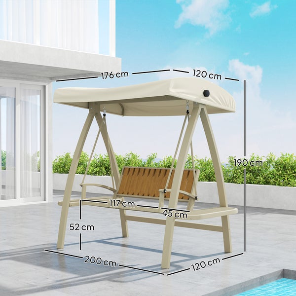 Outsunny Hollywoodschaukel 2-Sitzer Gartenschaukel mit verstellbarem Sonnendach, Seitentisch, Schaukelbank belastbar bis 240kg, für Garten, Terrasse, 200 x 120 x 190cm, Beige