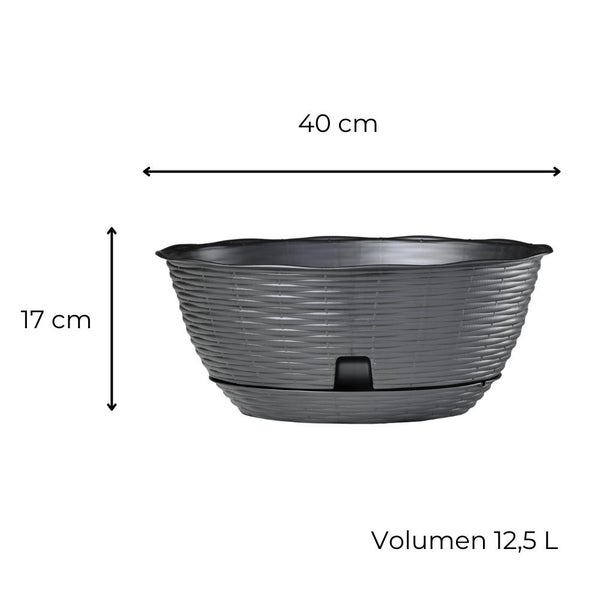 Pflanzschale Blumenschale Untersetzer Rattan Optik Kunststoff Friedhof Garten anthrazit 40 cm