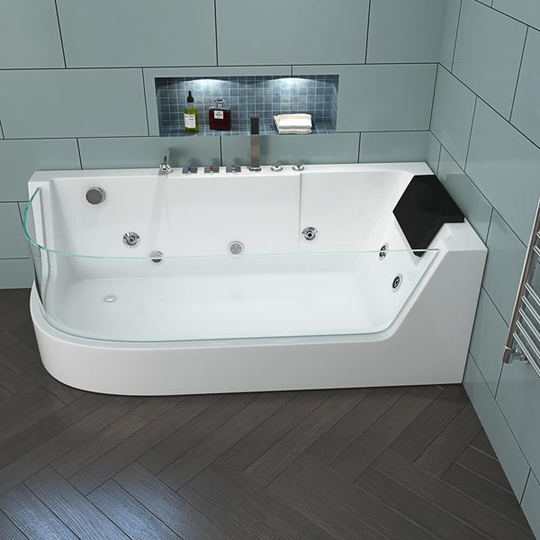 Home Deluxe - Whirlpool Badewanne - CARICA Links weiß mit Heizung und Massage - Maße: 170 x 80 x 59 cm I Eckwanne, Indoor Badewanne