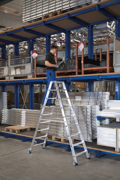 PROREGAL Stufen-Stehleiter Beidseitig Begehbar mit Rollen 2 x 7 Stufen