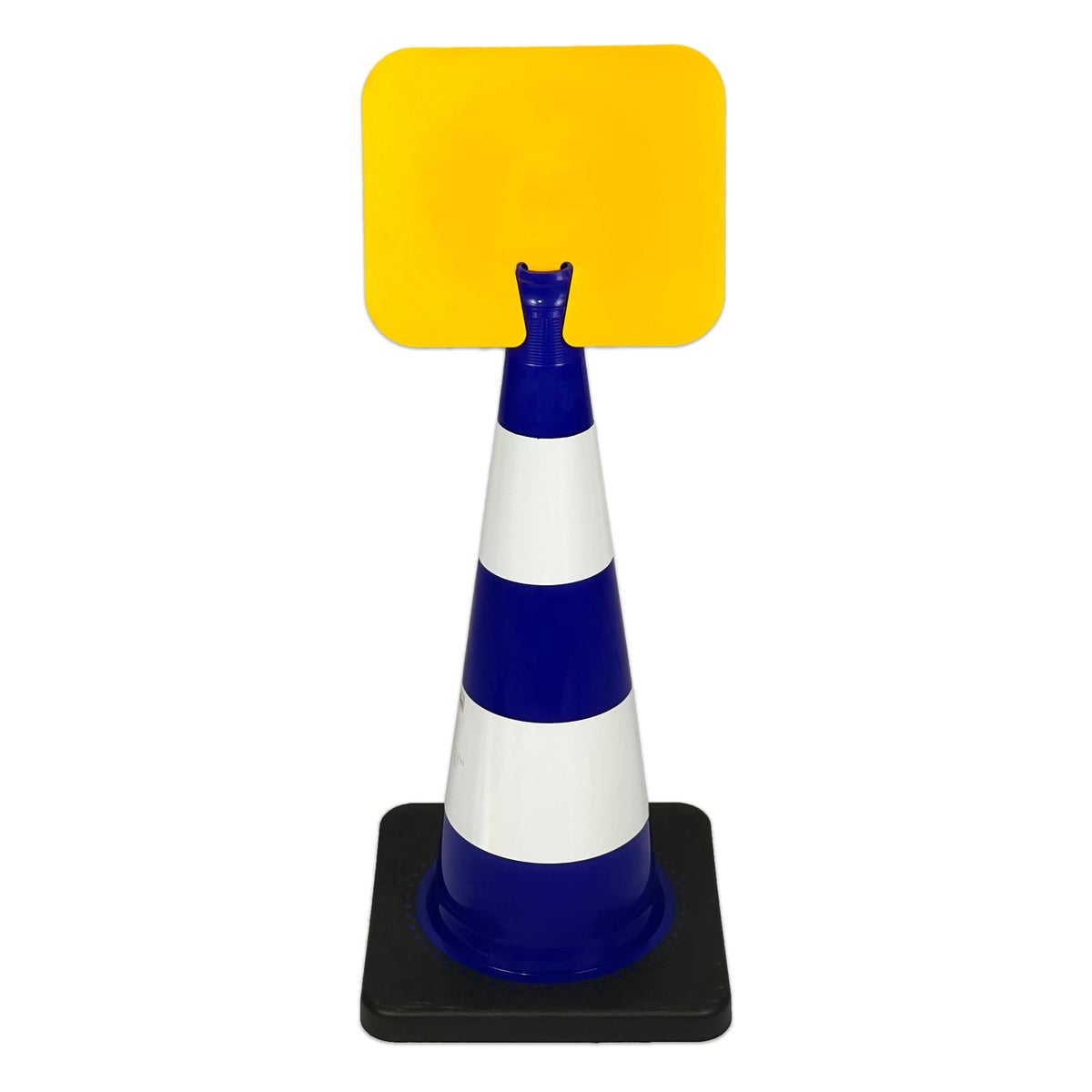 UvV Flex Kegel 50 oder 75cm weiße Streifen + Aufsteckschild Wunschtext / Kegel 750 mm / blau/gelb - gelbes Schild