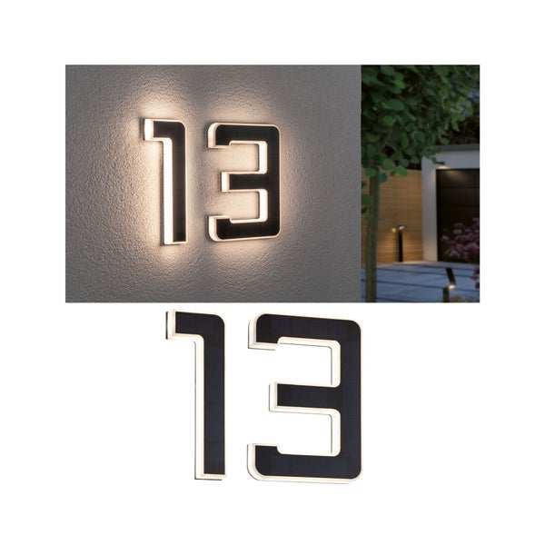 Set Solar LED Hausnummernleuchte inkl. wechselbarer Akku Nummer 13 3000K 2x6lm 2x0,2W Schwarz