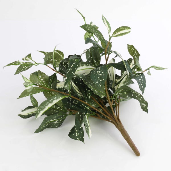 Künstlicher Pflanzenzweig mit grün-weiß gepunkteten Blättern für Dekoration und Gestecke.