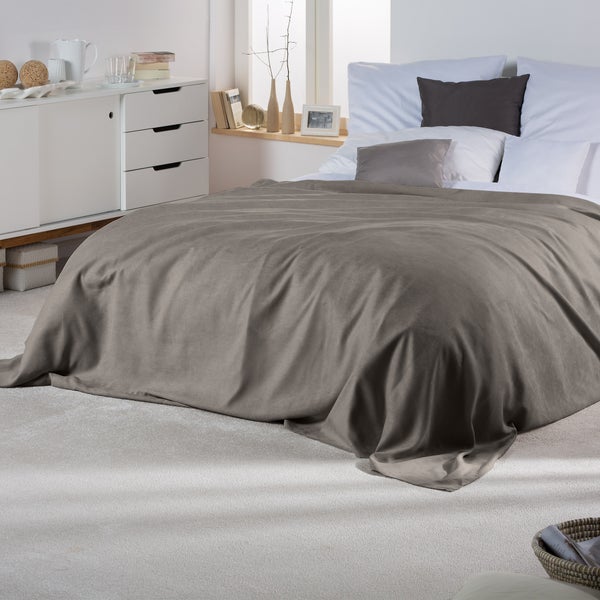 Beautissu Romantica Tagesdecke Wildleder Optik 210x280cm Grau