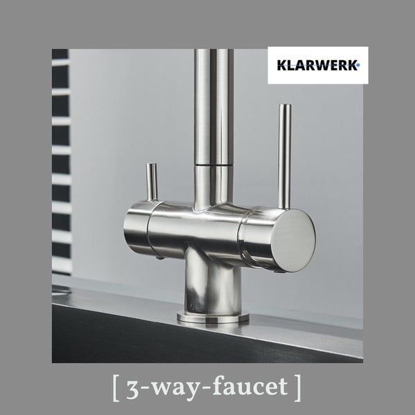 Felix | 3 Wege Premium Edelstahl gebürstet ausziehbare Armatur | Silber Chrom Osmose Wasserhahn Küche |Mischbatterie - 360 Grad | Filter 3 Anschlüsse