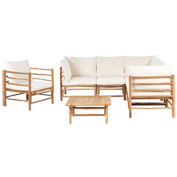 Lounge Set mit Tisch 6-Sitzer CERRETO Bambusholz Cremeweiß