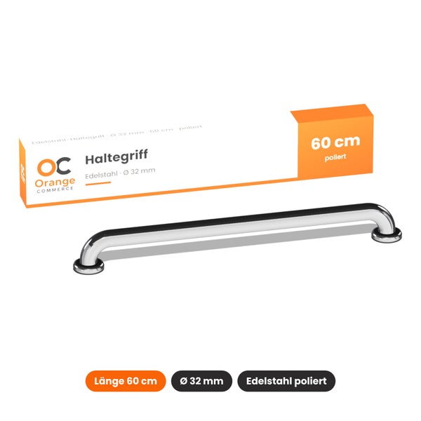 Poliertes Edelstahl Haltegriff mit 60 cm Länge und 32 mm Durchmesser in Originalverpackung