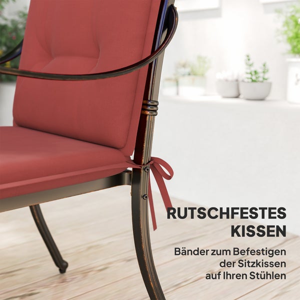 Outsunny 4er Set Sitzkissen 108 x 50 x 5 cm Stuhlkissen mit Bändern, Outdoor Indoor Sitzauflage, Sitzpolster, Bankpolster für Gartenmöbel, Sitzsthul, Essstuhl, Weinrot