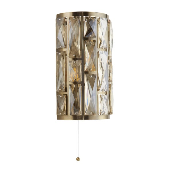 Wandleuchte mit Zugschalter und Kristallglasverkleidung