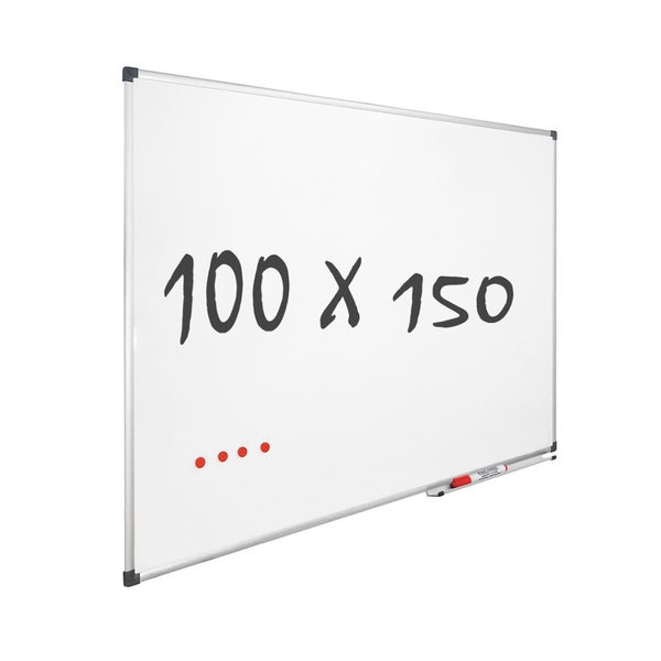 Magnetisches Whiteboard mit Aluminiumrahmen, 100 mal 150 Zentimeter, inklusive Marker und Magneten.