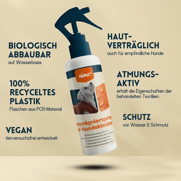 nimo® Imprägnierspray für Hundebekleidung • Versiegelung zum Schutz gegen Nässe und Schmutz