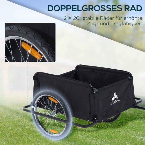 HOMCOM Lasten-Fahrradanhänger, Transportanhänger, 140L x 88B x 60H cm, 600D Oxford, Stahlrohr,Schwarz