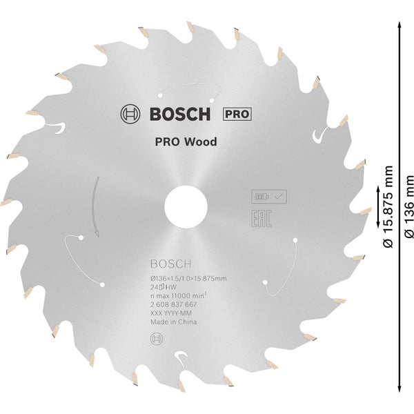 Bosch PRO Wood cordless Blatt für Kreissägen 136 x 1,5 x 15,875 mm - 2608837667