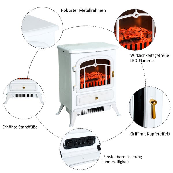 HOMCOM Elektrokamin, Flammeneffekt, 950/1850W, Überhitzungs-Schutz, Nylon, 41,5 x 28 x 54,8 cm, Metall, Kunststoff, Weiß