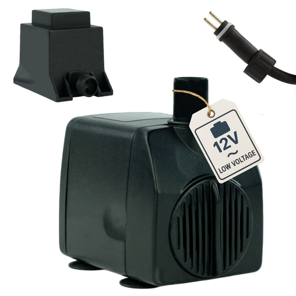 Wasserpumpe für 12 Volt Niederspannung inklusive Netzstecker und Anschlussstück.