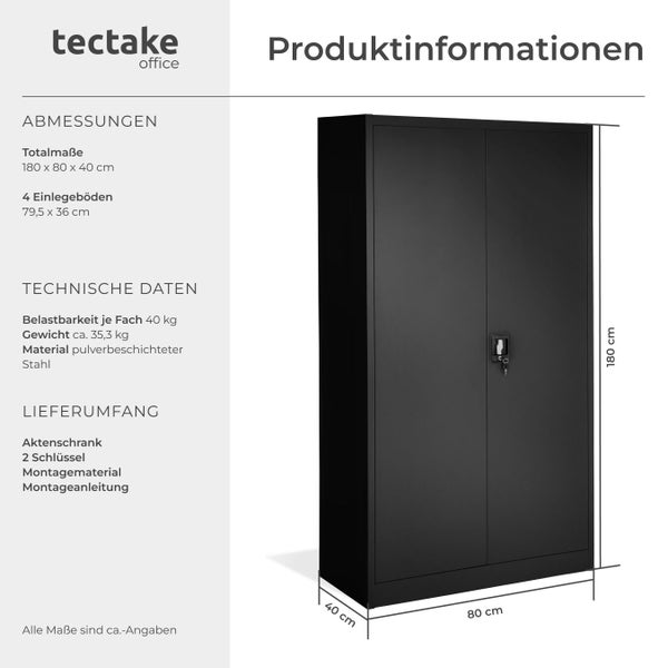Aktenschrank aus pulverbeschichtetem Stahl mit zwei Türen und vier Einlegeböden