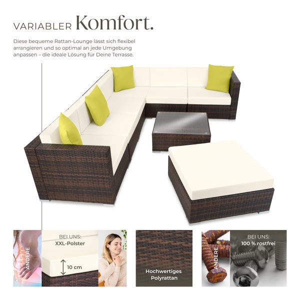 Rattan Lounge tectake Marbella mit Sicherheitsglasplatte mit Aluminiumgestell braun gemischt