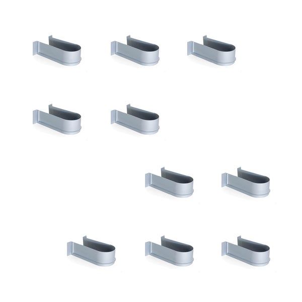 Set aus 10 Metall-Halterungen zur Wandmontage für Dachrinnen oder Werkzeuge.