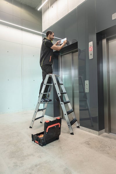 PROREGAL Stufen-Stehleiter Beidseitig Begehbar mit Clip-Step Relax 2 x 8 Stufen
