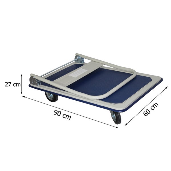 Zusammengeklappter Transportroller mit den Massen 90 cm x 60 cm x 27 cm