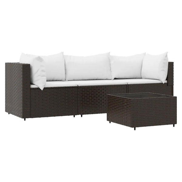 4-tlg. Garten-Lounge-Set mit Kissen Braun Poly Rattan