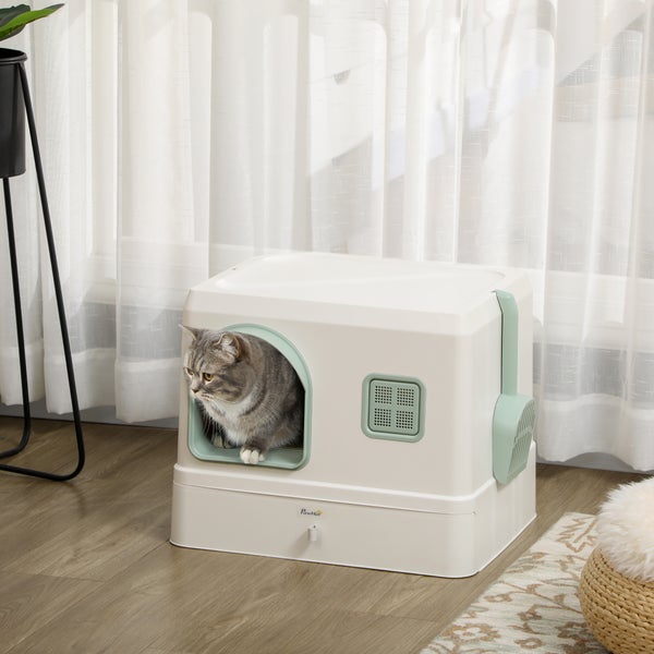 PawHut Katzenklo, 50L x 40B x 40H cm, PP, ABS, Weiß+Grün