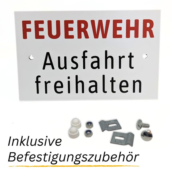 Feuerwehr Ausfahrt freihalten Schild mit Befestigungszubehör