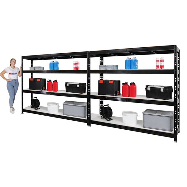 PROREGAL Mega Deal 2x Profi Schwerlastregal Rhino HxBxT 180 x 200 x 60 cm 4 Melamin-Ebenen 16mm Fachlast 500 kg Schwarz