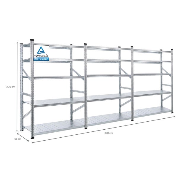 PROREGAL Fachbodenregal Stecksystem Proximo Komplettregal HxBxT 200 x 360 x 60 cm 5 Ebenen Fachlast 200 kg Beidseitig Nutzbar Verzinkt