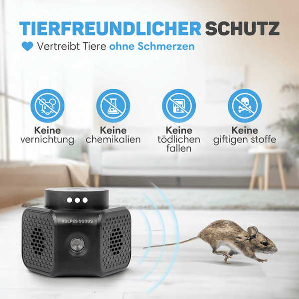 Vulpes Goods Ultraschall-Mäuseabwehr – Schädlingsbekämpfung – 360-Grad-SchutzUltraschall-Mäuseabwehr – Schädlingsbekämpfung