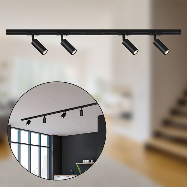 Briloner Rail Schienensystem, Komplettset, 4x LED Spots, Dimmbar, Einspeisung, Schwarz, 1,5 m