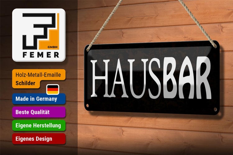 Blechschild Spruch 27x10cm Hausbar Küche schwarzes Schild