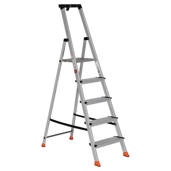 Aluminium-Stufenleiter mit fünf Stufen und einer Ablagefläche