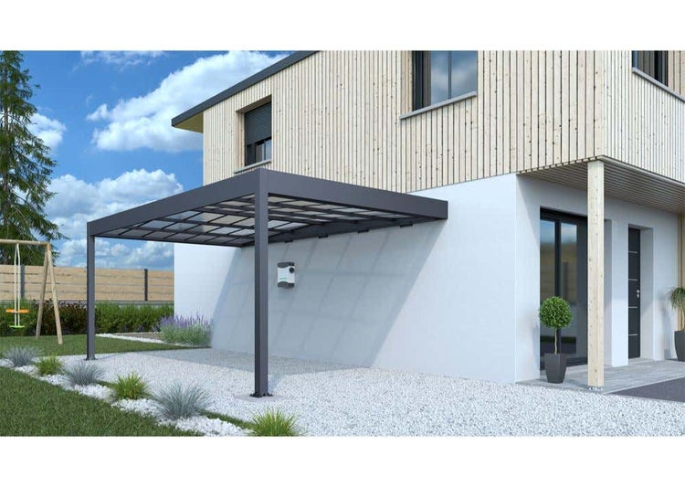 Terrando Anlehncarport Libeccio Carport aus Metall in Grau, Unterstand Überdachung 3,1x5m