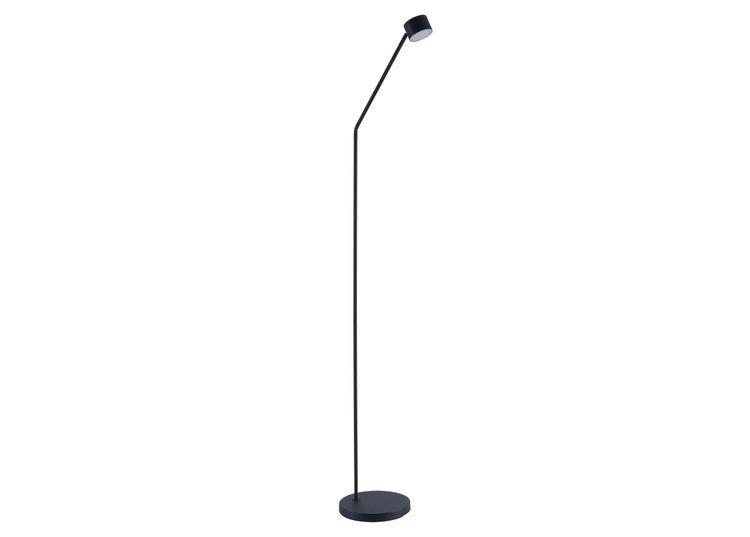 Schlanke LED Stehleuchte mit rundem Standfuß und verstellbarem Lampenkopf zur gezielten Beleuchtung im modernen Design