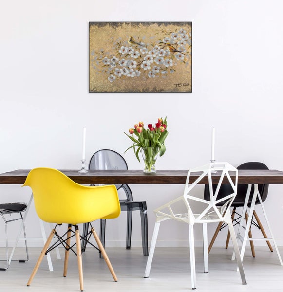 Handgemaltes Gemälde Acrylfarbe 80x60cm Weiß