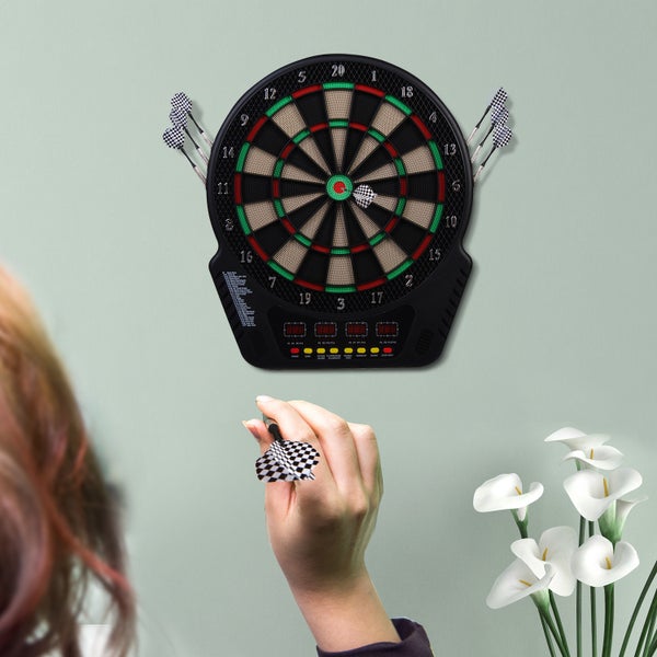 HOMCOM Elektronische Dart-set mit LED, automatischer Wertung, Soundeffekte, 6 Darts, 24 Dartköpfe, 27 Spiele und 243 Trefferoptionen, für 16 Spieler, 44 x 51,5 x 3,2 cm, ABS, PP, Schwarz