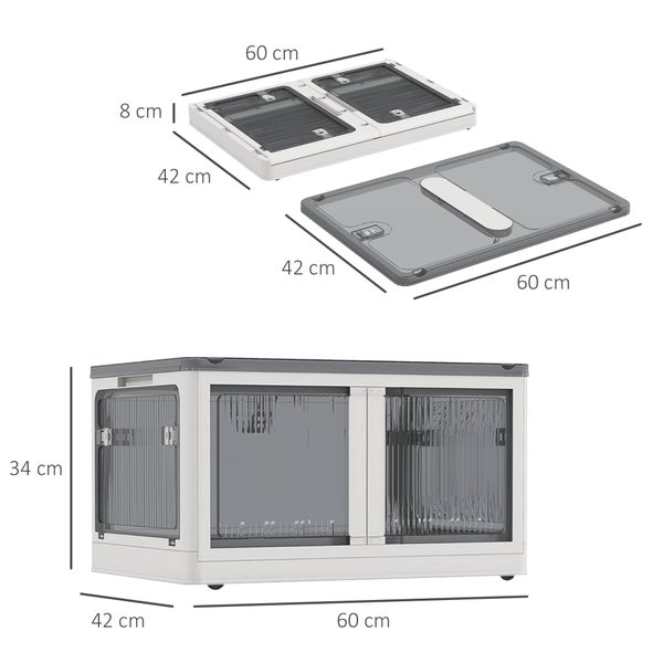 HOMCOM Aufbewahrungsbox, 69L, stapelbar, mit Rollen, faltbar, 5-seitiger Zugang, 60L x 42B x 34H cm, Kunststoff, Weiß
