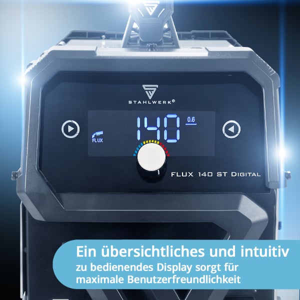 STAHLWERK Schweißgerät FLUX 140 ST Digital mit 140 A, synergischem Drahtvorschub