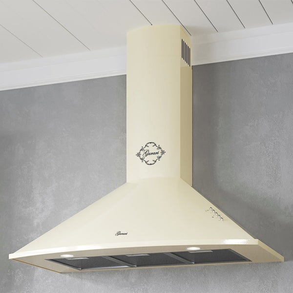 Wandhaube Gurari im Landhausstil mit integrierter Beleuchtung und Bedienknöpfen