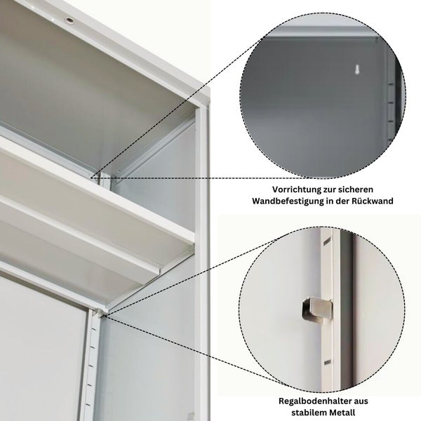 PROREGAL Stahlschrank Bee 5 Fachböden HxBxT 195 x 92 x 60 cm Pulverbeschichtetes & Verstärktes Fachbodenmaterial Grau & Hellblau