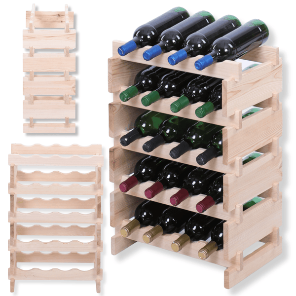 Weinregal VINOTECA FLEX PRO HxBxT 65x46x28cm 20 Flaschen auf 5 Ebenen Massives Kiefernholz Natur unbehandelt