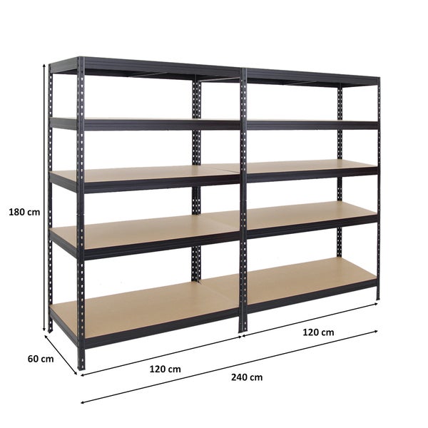 PROREGAL Mega Deal 2x Schwerlastregal Rivet HxBxT 180 x 120 x 60 cm Fachlast 250 kg Schwarz