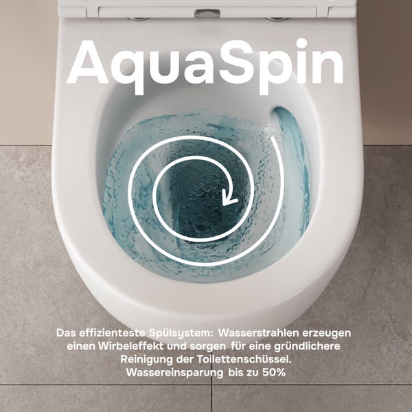 AquaSpin Spülsystem für Wand-WC mit Wirbeleffekt für gründliche Reinigung und bis zu 50 Prozent Wassereinsparung