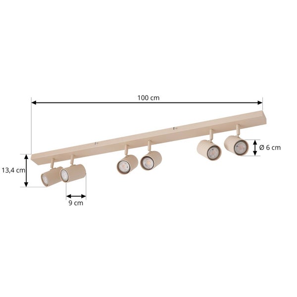 Strahlerleiste mit sechs Strahlern und Maßangaben