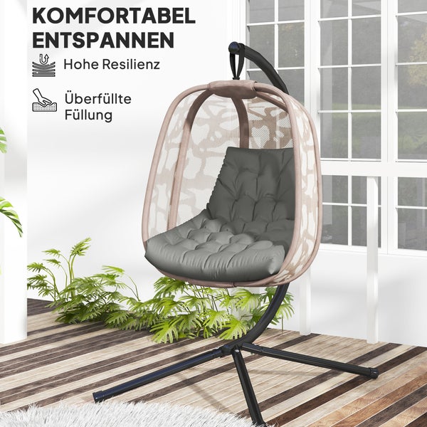 Outsunny Sitzkissen, 120x100 cm Stuhlkissen mit Rückenlehne, 8cm dick Polsterauflage, wasserabweisend Sitzpolster für Schaukelstühle und Hängekörbe, Grau