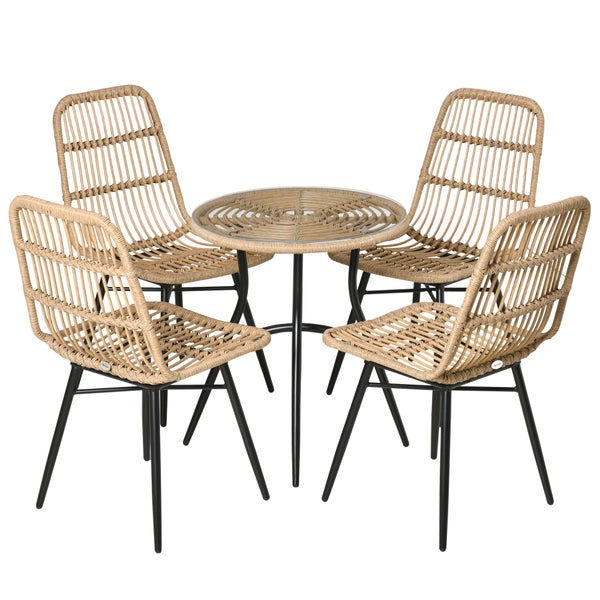 Outsunny 5tlg. Polyrattan Gartenmöbel Set, Gartenset mit 4 Stühlen, 46L x 60B x 89H cm, Metall, Natur