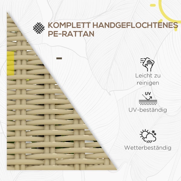 Outsunny 2-Sitzer Gartenbank, Polyrattan Sitzbank, ohne Armlehne, bis 250 kg belastbar, für Balkon, 132L x 66B x 80H cm, Terrasse, Metall, Khaki