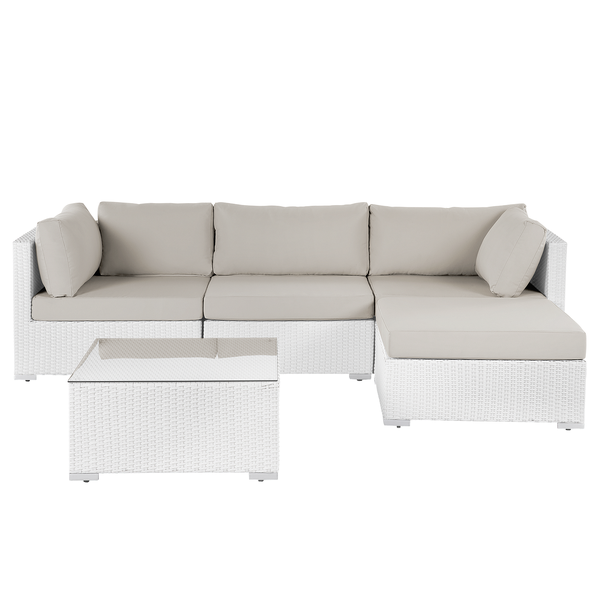 Garten Ecksofa mit Tisch 4-Sitzer SANO linksseitig modular Polyrattan Weiß